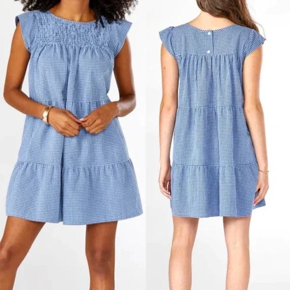 MAXWELL & GERALDINE Rose Dress Blue Gingham Size Medium Summer Seersucker Check